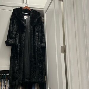 Dennis Basso Full Length Long Faux Fur Coat Shawl Collar